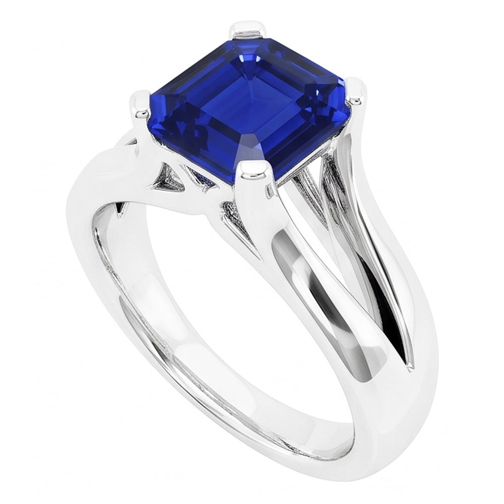 Natural Real ( Not Lab Grown )  2 Carats Solitaire Ring Split Shank Asscher Cut Srilanka Sapphire