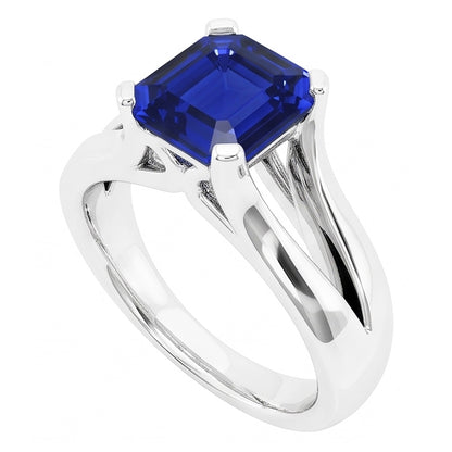 Natural Real ( Not Lab Grown )  2 Carats Solitaire Ring Split Shank Asscher Cut Srilanka Sapphire