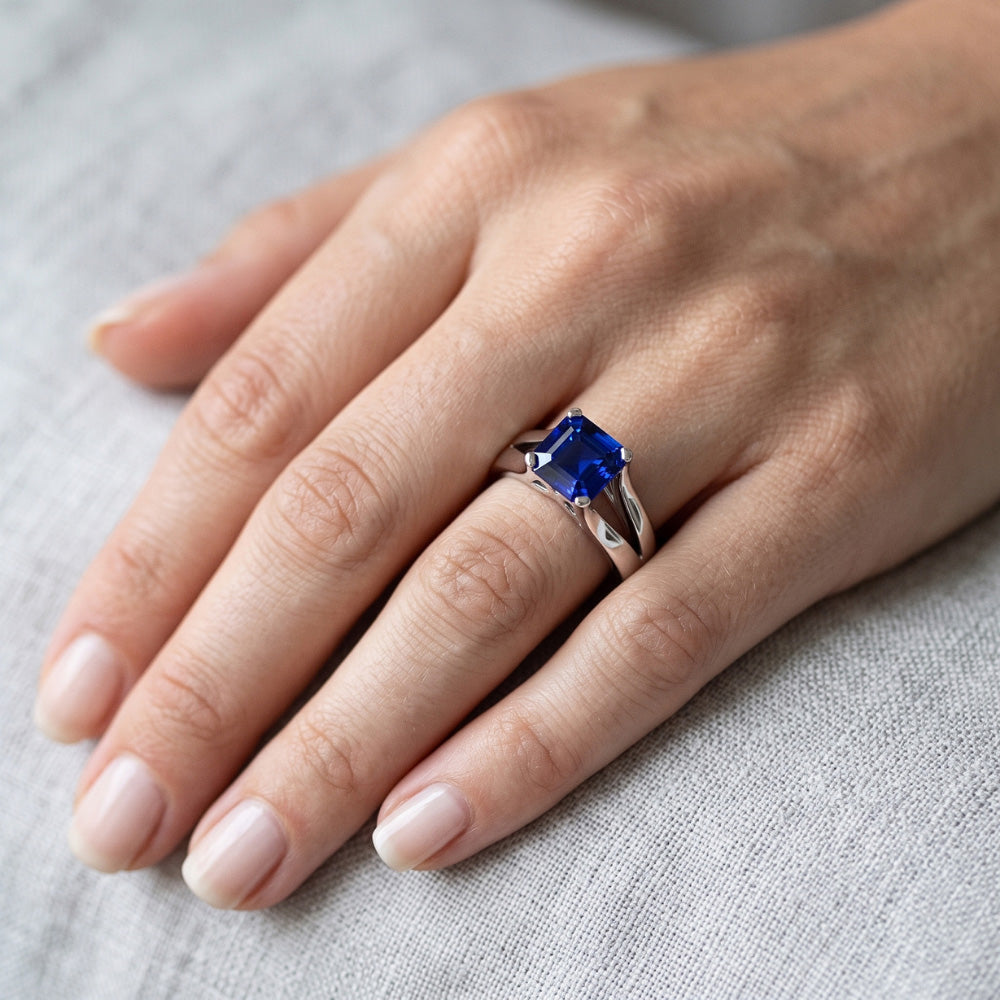 Natural Real ( Not Lab Grown )  2 Carats Solitaire Ring Split Shank Asscher Cut Srilanka Sapphire