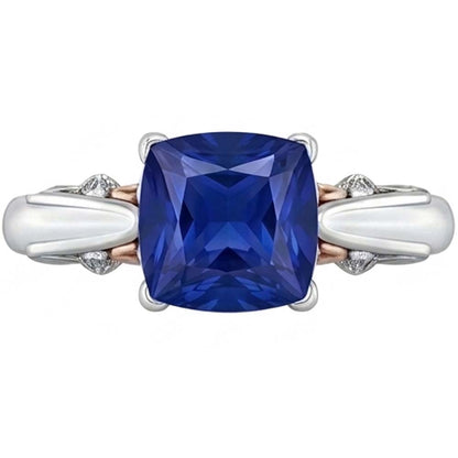 Natural Real ( Not Lab Grown )  2 Carats Solitaire Vintage Style Blue Sapphire Ring Two Tone Gold 14K
