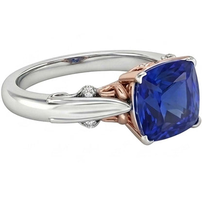 Natural Real ( Not Lab Grown )  2 Carats Solitaire Vintage Style Blue Sapphire Ring Two Tone Gold 14K