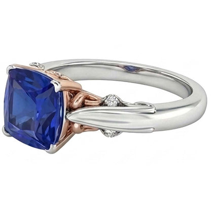 Natural Real ( Not Lab Grown )  2 Carats Solitaire Vintage Style Blue Sapphire Ring Two Tone Gold 14K
