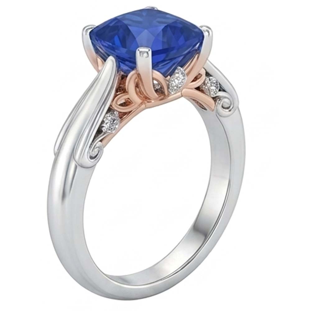 Natural Real ( Not Lab Grown )  2 Carats Solitaire Vintage Style Blue Sapphire Ring Two Tone Gold 14K