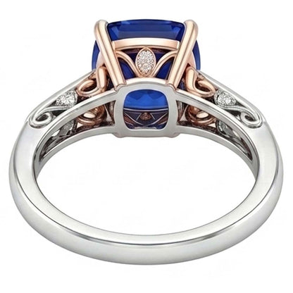 Natural Real ( Not Lab Grown )  2 Carats Solitaire Vintage Style Blue Sapphire Ring Two Tone Gold 14K