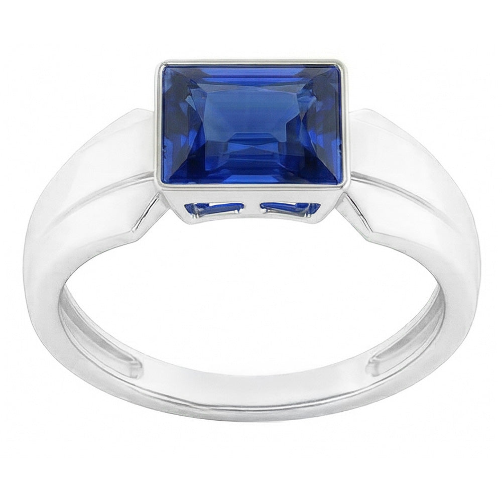 Natural Real ( Not Lab Grown )  2 Carats Solitaire Womens Ring Princess Ceylon Sapphire Bezel Set