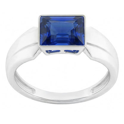 Natural Real ( Not Lab Grown )  2 Carats Solitaire Womens Ring Princess Ceylon Sapphire Bezel Set