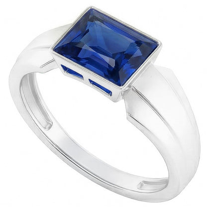 Natural Real ( Not Lab Grown )  2 Carats Solitaire Womens Ring Princess Ceylon Sapphire Bezel Set