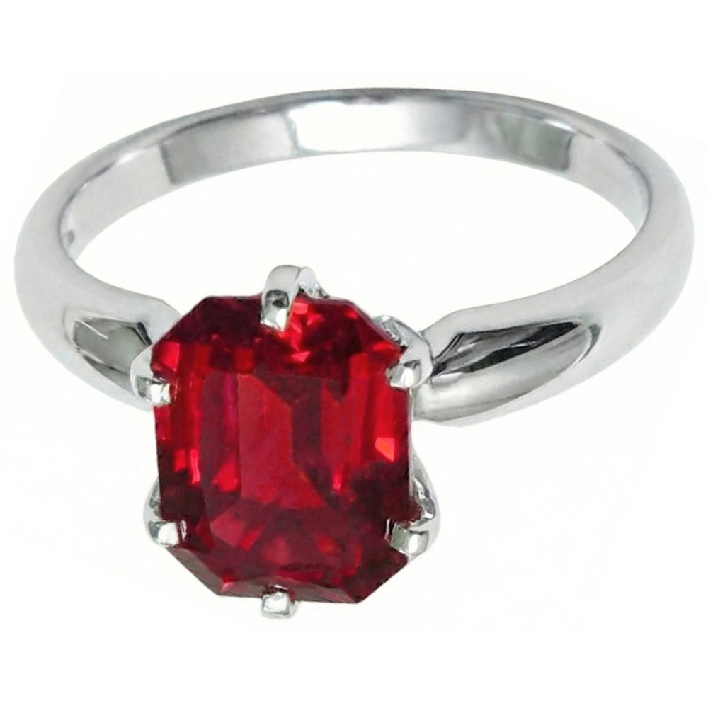 Natural Real ( Not Lab Grown )  2 Ct Prong Set Radiant Red Ruby White Gold 14K Solitaire Ring