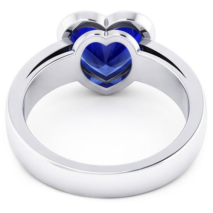 Natural Real ( Not Lab Grown )  3 Carats Blue Sapphire Solitaire Ring Heart Shaped Bezel Set Gold 14K