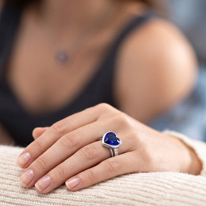 Natural Real ( Not Lab Grown )  3 Carats Blue Sapphire Solitaire Ring Heart Shaped Bezel Set Gold 14K
