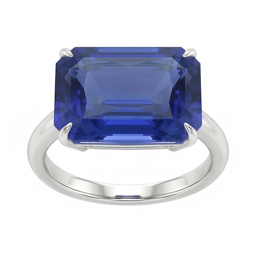 Natural Real ( Not Lab Grown )  3 Carats Emerald Solitaire Sri Lankan Sapphire Ring White Gold Jewelry