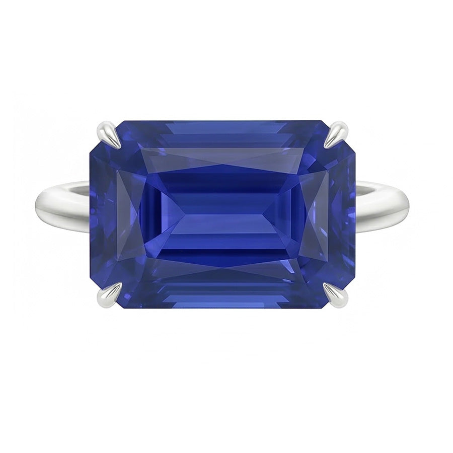 Natural Real ( Not Lab Grown )  3 Carats Emerald Solitaire Sri Lankan Sapphire Ring White Gold Jewelry