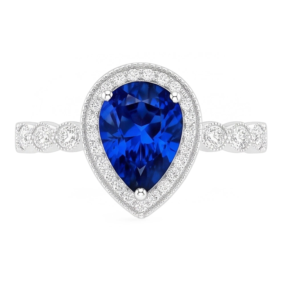 Natural Real ( Not Lab Grown )  3 Carats Ladies Halo Sapphire Engagement Ring With Diamonds