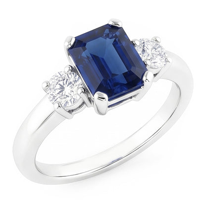 Natural Real ( Not Lab Grown )  3 Stone 2.50 Carats Ceylon Sapphire Anniversary Ring White Gold 14K