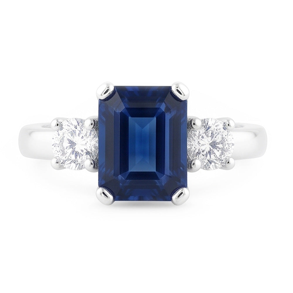 Natural Real ( Not Lab Grown )  3 Stone 2.50 Carats Ceylon Sapphire Anniversary Ring White Gold 14K