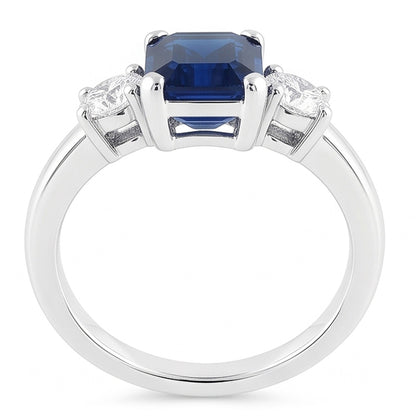Natural Real ( Not Lab Grown )  3 Stone 2.50 Carats Ceylon Sapphire Anniversary Ring White Gold 14K