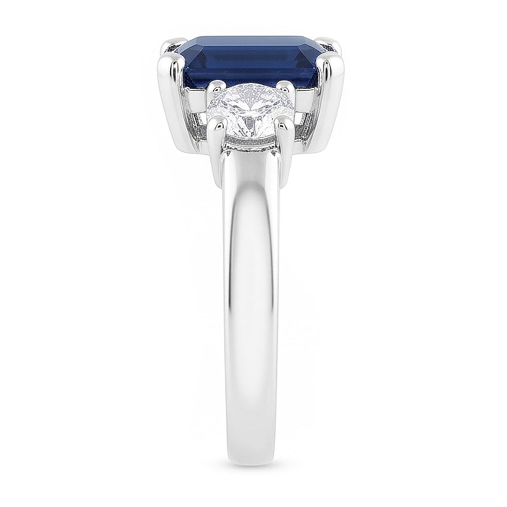 Natural Real ( Not Lab Grown )  3 Stone 2.50 Carats Ceylon Sapphire Anniversary Ring White Gold 14K