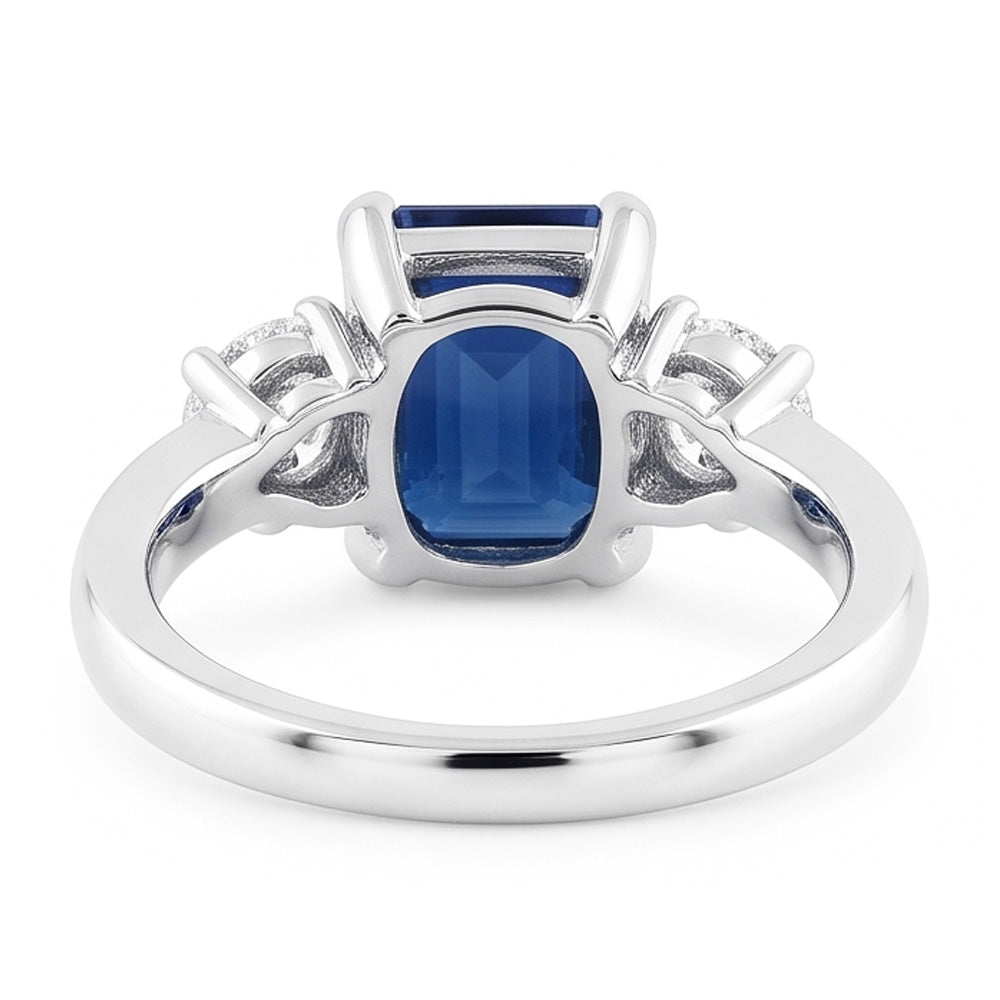 Natural Real ( Not Lab Grown )  3 Stone 2.50 Carats Ceylon Sapphire Anniversary Ring White Gold 14K