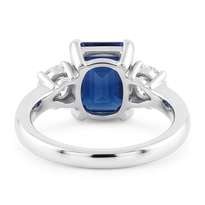 Natural Real ( Not Lab Grown )  3 Stone 2.50 Carats Ceylon Sapphire Anniversary Ring White Gold 14K