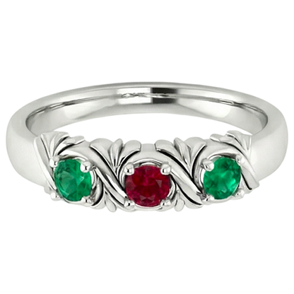 Natural Real ( Not Lab Grown )  3 Stone Ring 0.60 Carats Antique Style Ruby & Emerald