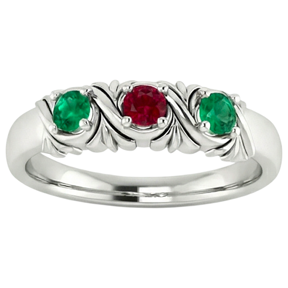 Natural Real ( Not Lab Grown )  3 Stone Ring 0.60 Carats Antique Style Ruby & Emerald