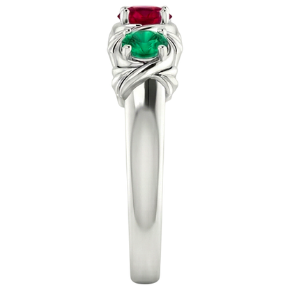 Natural Real ( Not Lab Grown )  3 Stone Ring 0.60 Carats Antique Style Ruby & Emerald