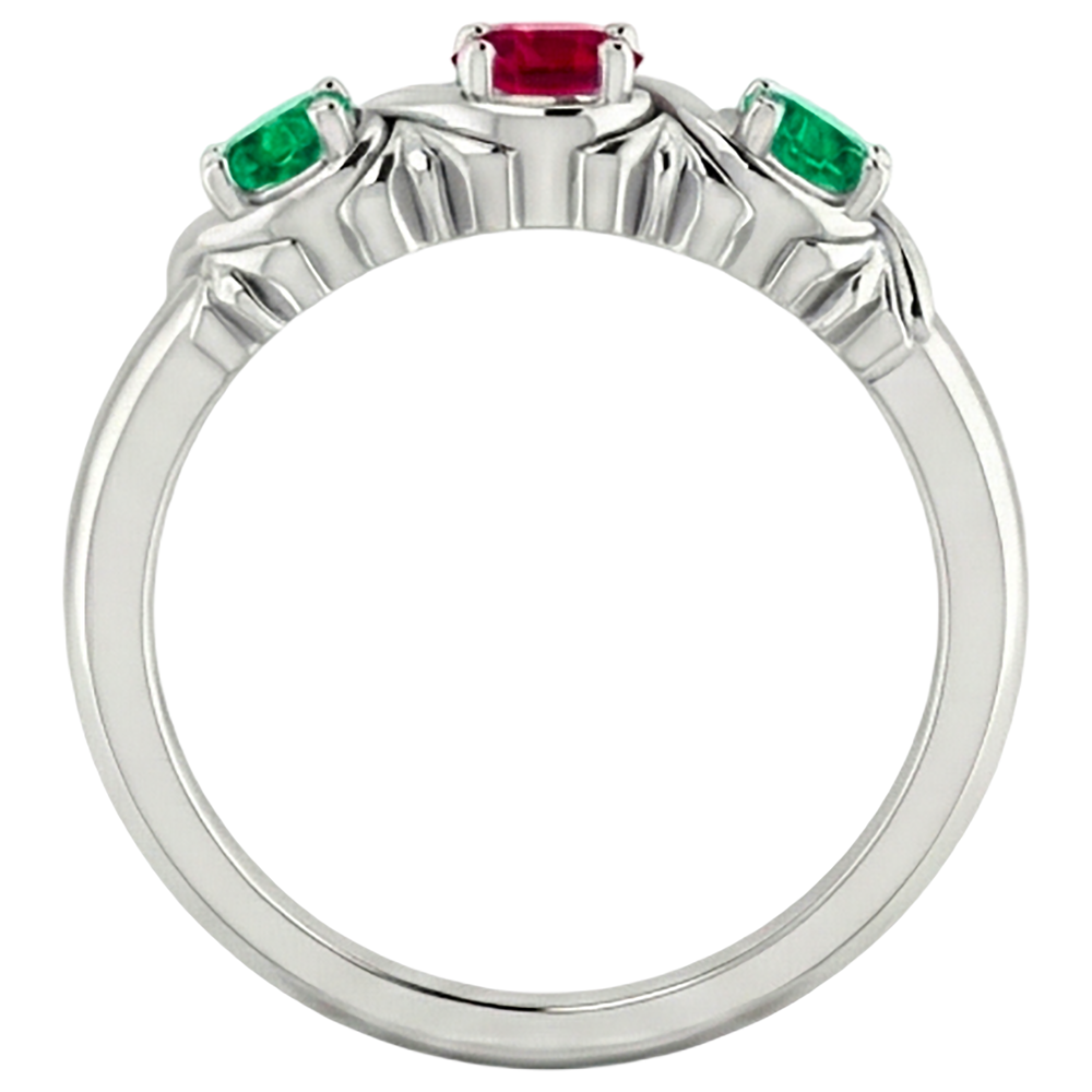Natural Real ( Not Lab Grown )  3 Stone Ring 0.60 Carats Antique Style Ruby & Emerald
