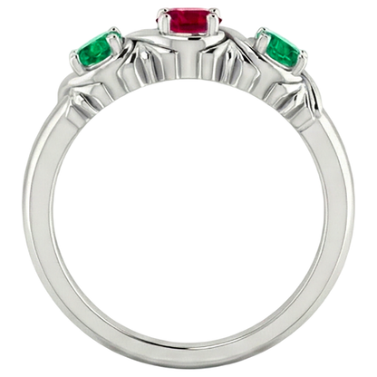 Natural Real ( Not Lab Grown )  3 Stone Ring 0.60 Carats Antique Style Ruby & Emerald