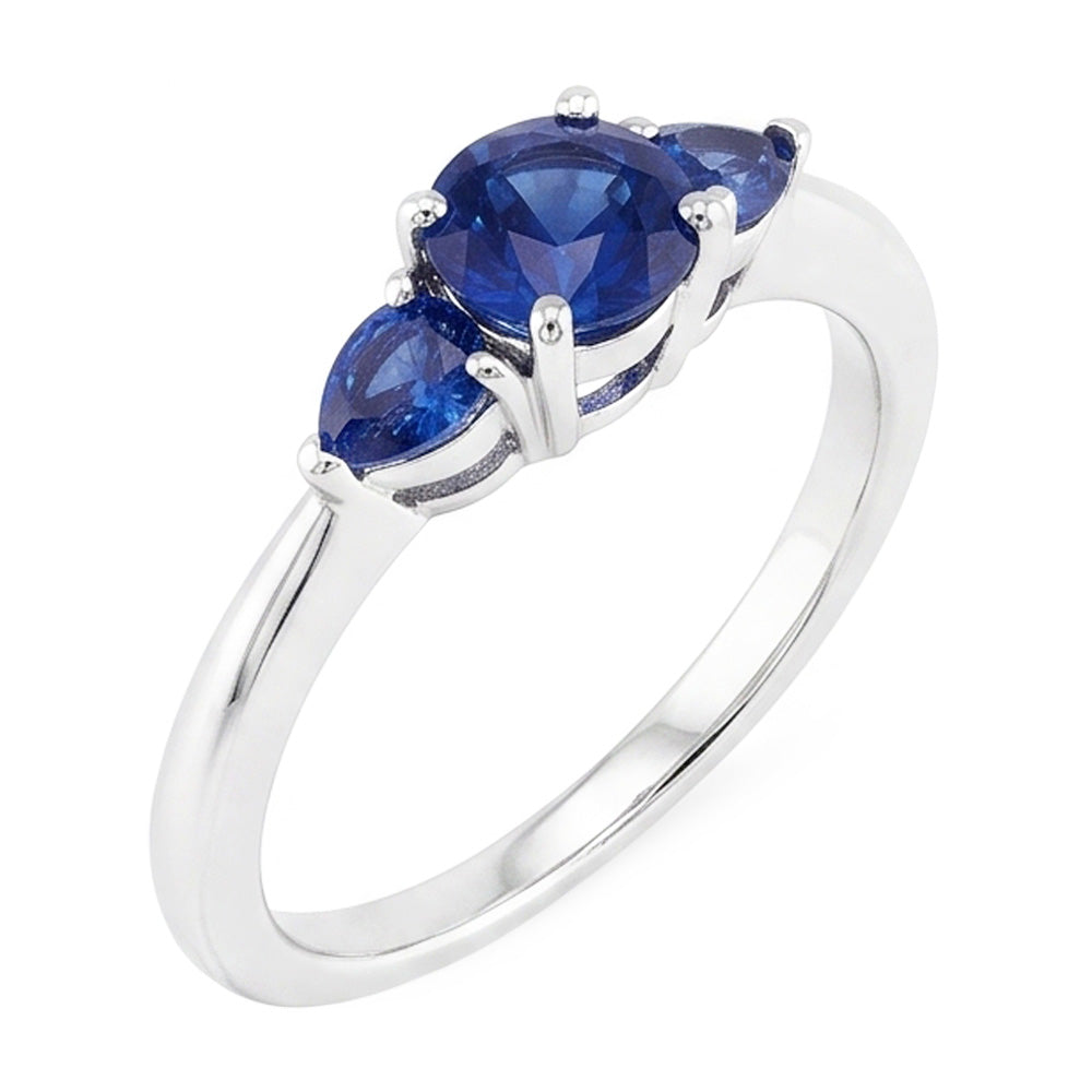 Natural Real ( Not Lab Grown )  3 Stone Ring 1.50 Carats Round Ceylon Blue Sapphires White Gold 14K