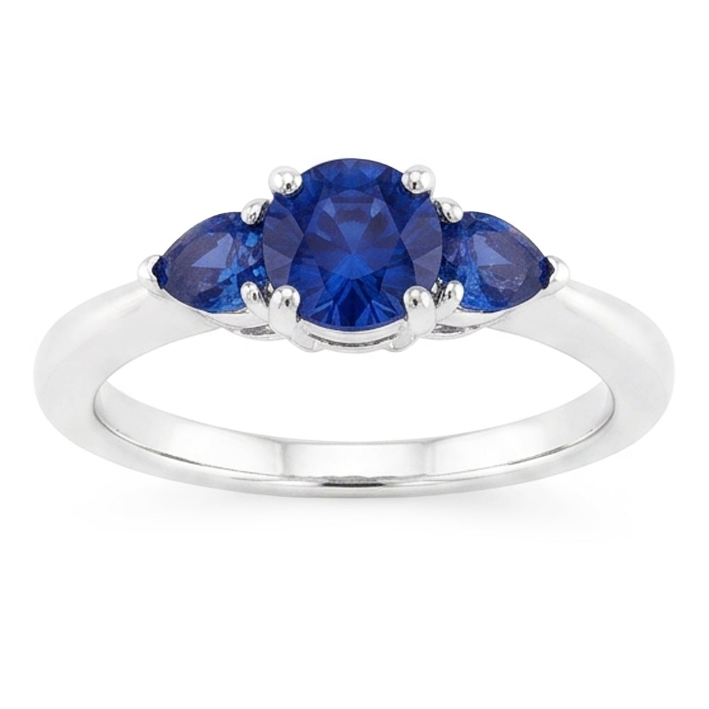 Natural Real ( Not Lab Grown )  3 Stone Ring 1.50 Carats Round Ceylon Blue Sapphires White Gold 14K