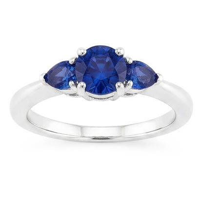 Natural Real ( Not Lab Grown )  3 Stone Ring 1.50 Carats Round Ceylon Blue Sapphires White Gold 14K