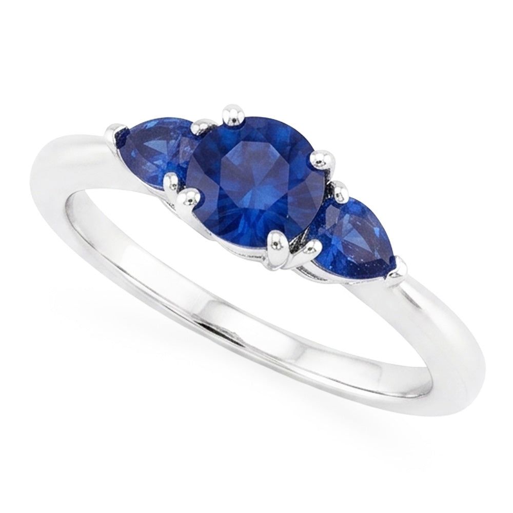 Natural Real ( Not Lab Grown )  3 Stone Ring 1.50 Carats Round Ceylon Blue Sapphires White Gold 14K
