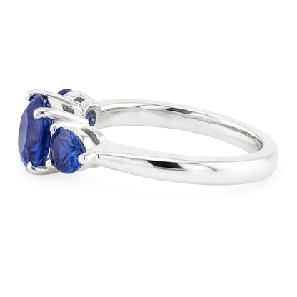 Natural Real ( Not Lab Grown )  3 Stone Ring 1.50 Carats Round Ceylon Blue Sapphires White Gold 14K