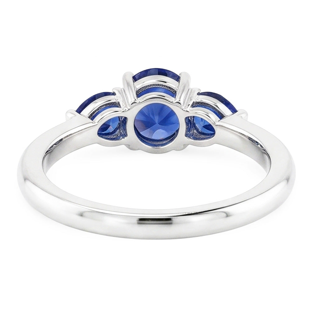 Natural Real ( Not Lab Grown )  3 Stone Ring 1.50 Carats Round Ceylon Blue Sapphires White Gold 14K