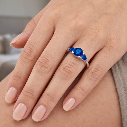 Natural Real ( Not Lab Grown )  3 Stone Ring 1.50 Carats Round Ceylon Blue Sapphires White Gold 14K