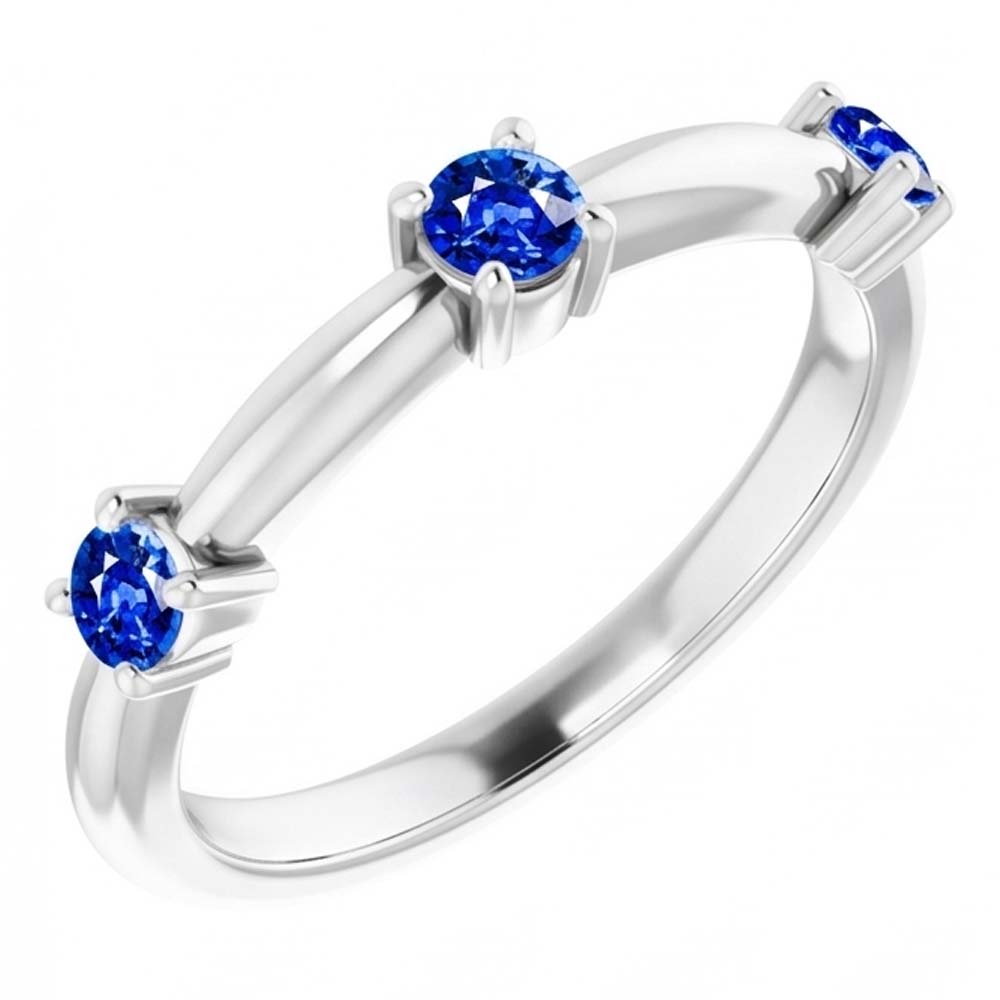 Natural Real ( Not Lab Grown )  3 Stone Ring Anniversary 0.90 Carats Ceylon Sapphire Jewelry New