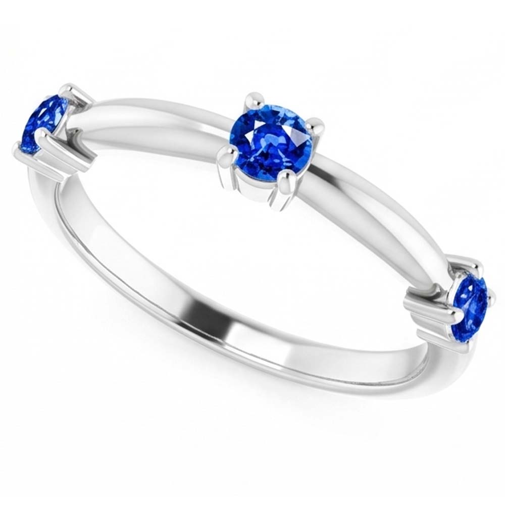 Natural Real ( Not Lab Grown )  3 Stone Ring Anniversary 0.90 Carats Ceylon Sapphire Jewelry New