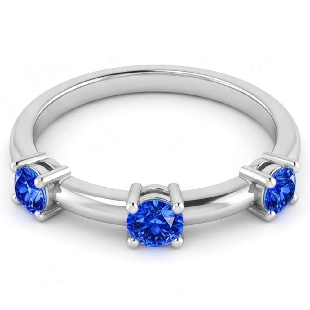 Natural Real ( Not Lab Grown )  3 Stone Ring Anniversary 0.90 Carats Ceylon Sapphire Jewelry New