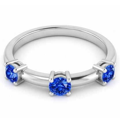 Natural Real ( Not Lab Grown )  3 Stone Ring Anniversary 0.90 Carats Ceylon Sapphire Jewelry New