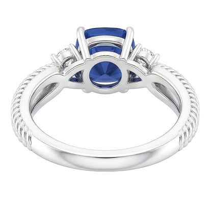 Natural Real ( Not Lab Grown )  3 Stone Ring Cushion Blue Sapphire Rope Style 2.25 Carats Split Shank