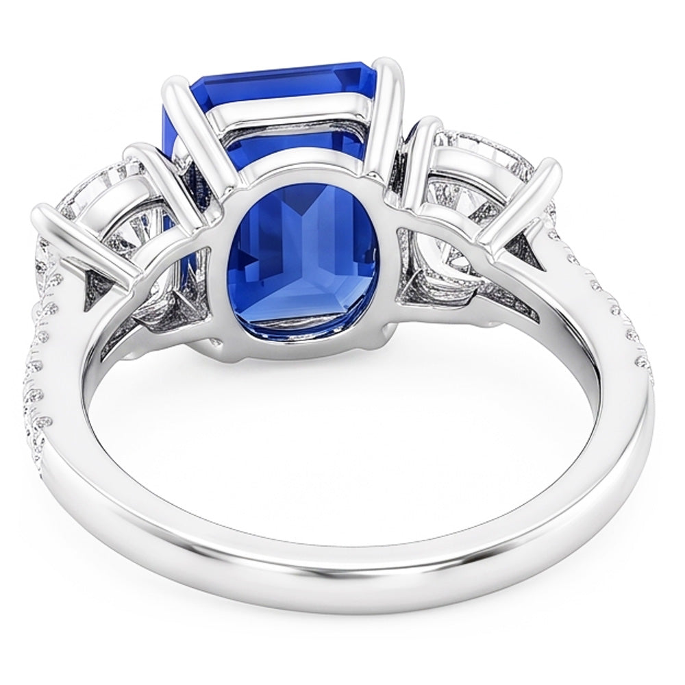 Natural Real ( Not Lab Grown )  3 Stone Style Emerald Blue Sapphire Ring With Accents Gold 2.50 Carats