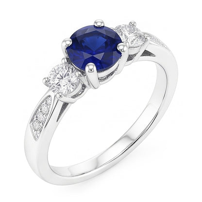 Natural Real ( Not Lab Grown )  3 Stone Style Gemstone Ring Round Sri Lankan Sapphire 2 Carats