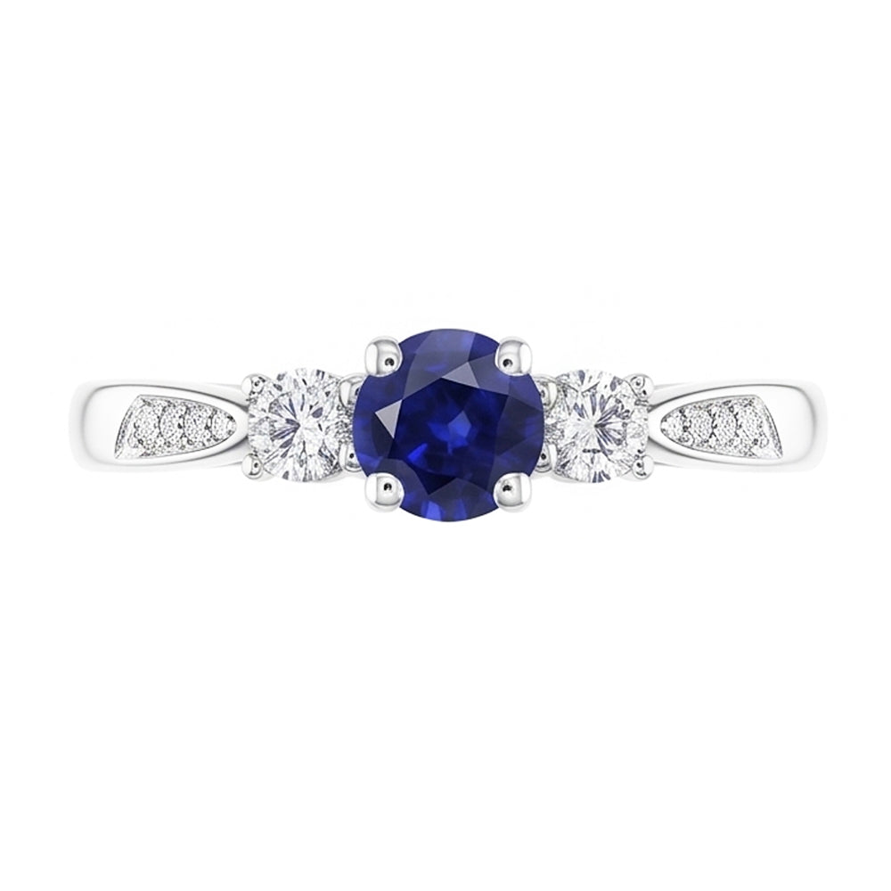 Natural Real ( Not Lab Grown )  3 Stone Style Gemstone Ring Round Sri Lankan Sapphire 2 Carats