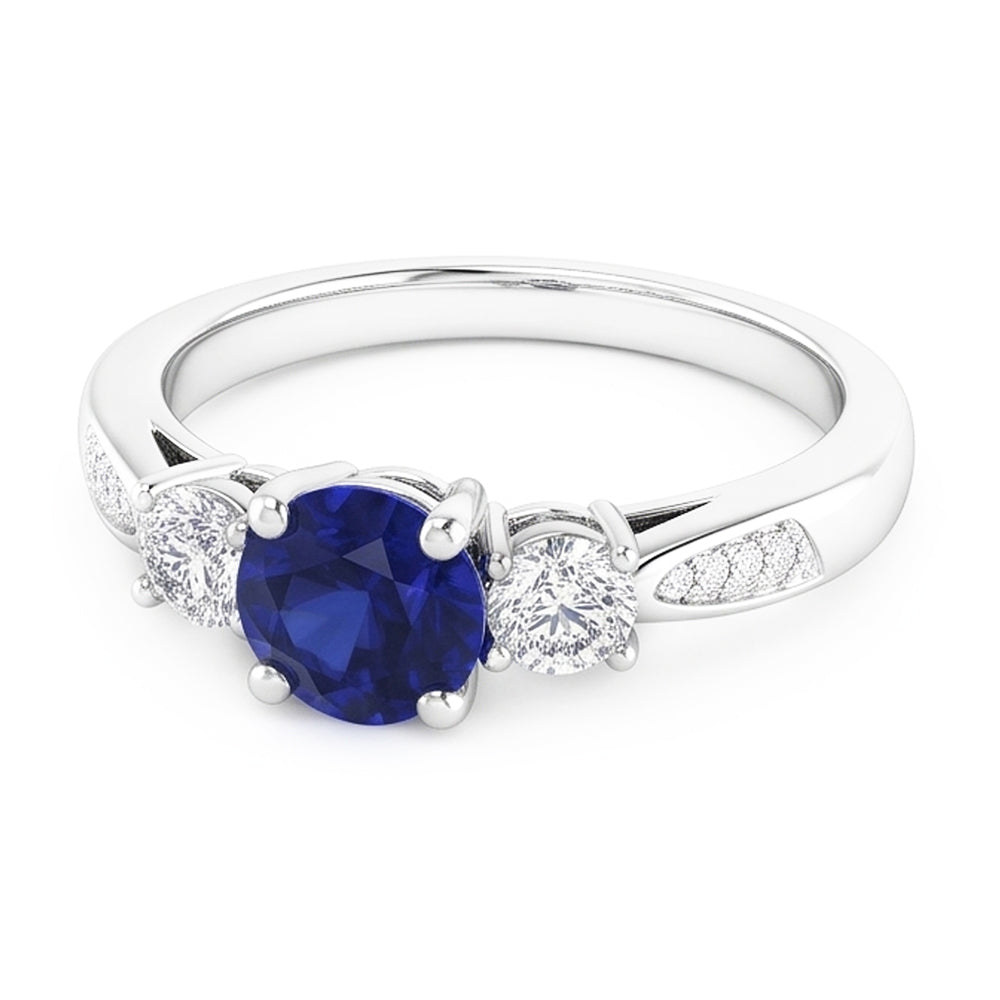 Natural Real ( Not Lab Grown )  3 Stone Style Gemstone Ring Round Sri Lankan Sapphire 2 Carats