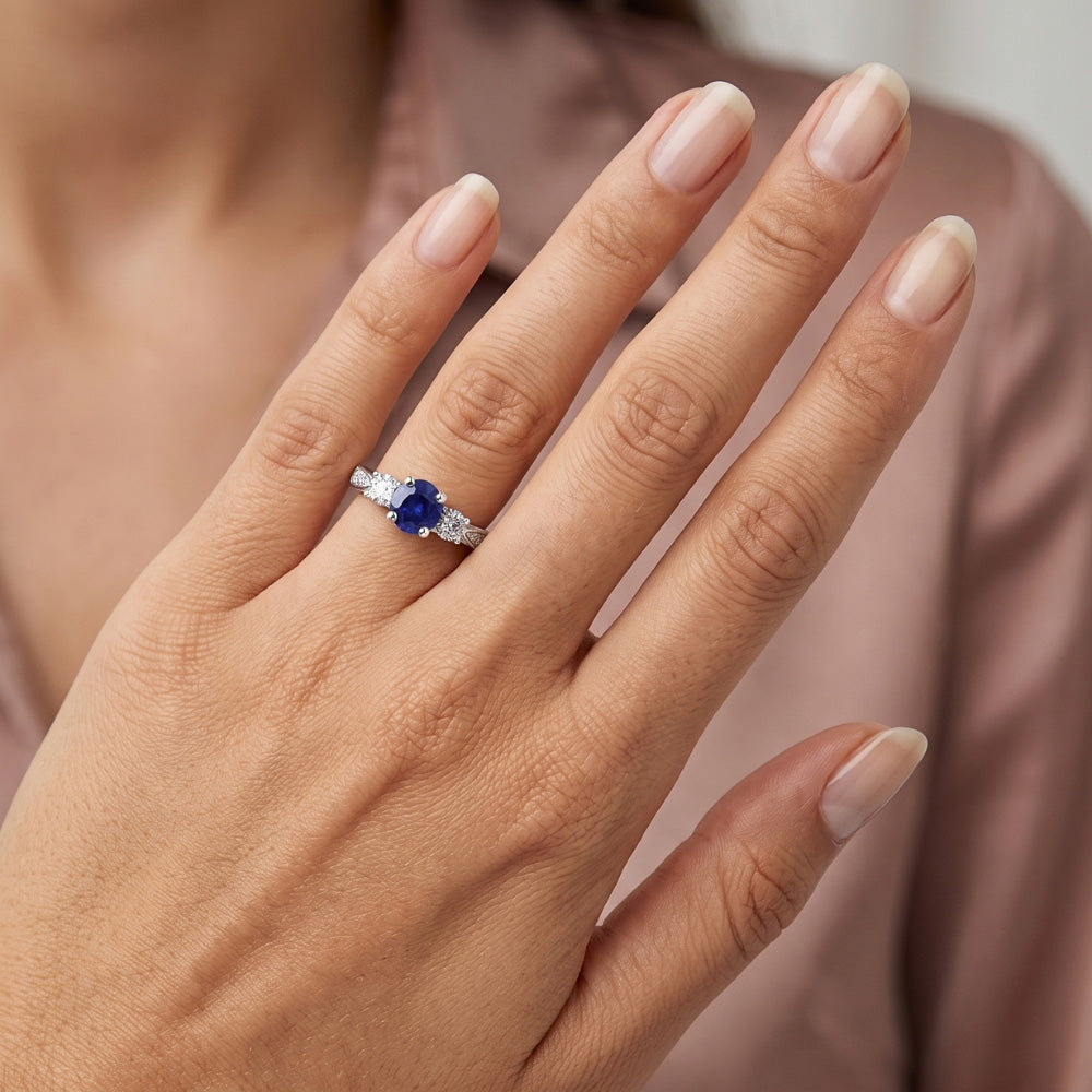 Natural Real ( Not Lab Grown )  3 Stone Style Gemstone Ring Round Sri Lankan Sapphire 2 Carats