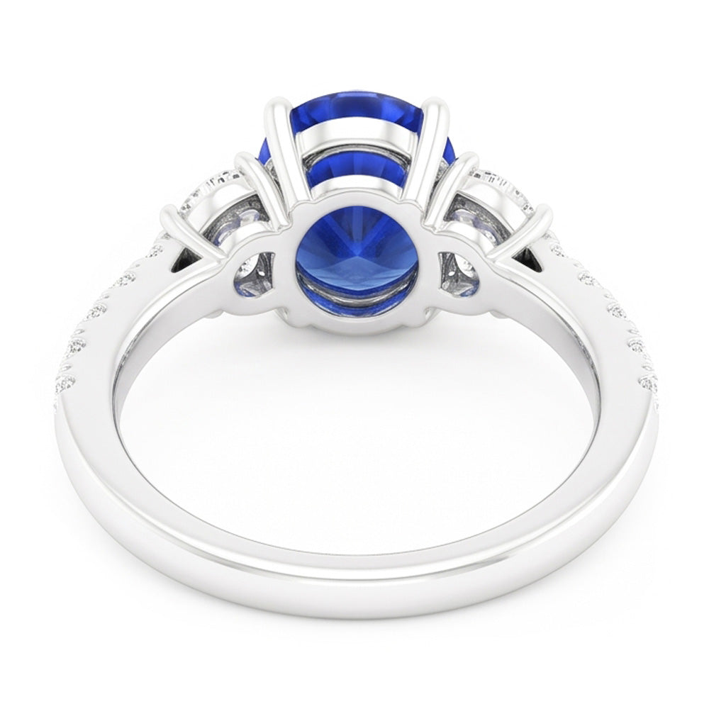 Natural Real ( Not Lab Grown )  3 Stone Style Ring Oval Blue Sapphire 6.75 Carats Genuine White Gold