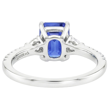 Natural Real ( Not Lab Grown )  3 Stones Ring With Accents Emerald Blue Sapphire & Pear 4.50 Carats