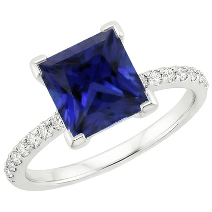 Natural Real ( Not Lab Grown )  5.50 Carats Solitaire Princess Blue Sapphire With Accents Pave Setting