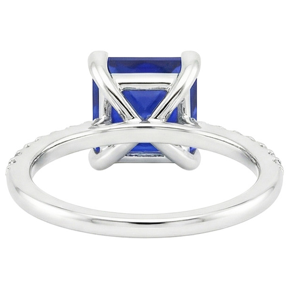 Natural Real ( Not Lab Grown )  5.50 Carats Solitaire Princess Blue Sapphire With Accents Pave Setting