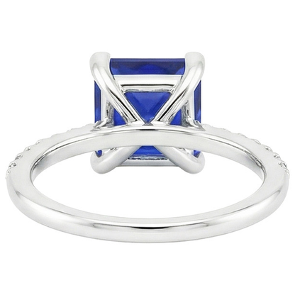 Natural Real ( Not Lab Grown )  5.50 Carats Solitaire Princess Blue Sapphire With Accents Pave Setting